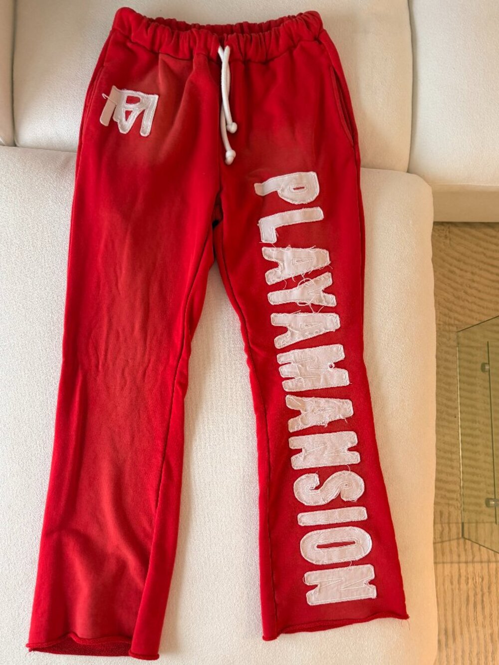 Playamansion Red Logo Raw Hem Sweatpants